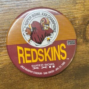 VINTAGE 1987 3.5” Washington Redskins Button Super Bowl XXII Champions Pin Champ